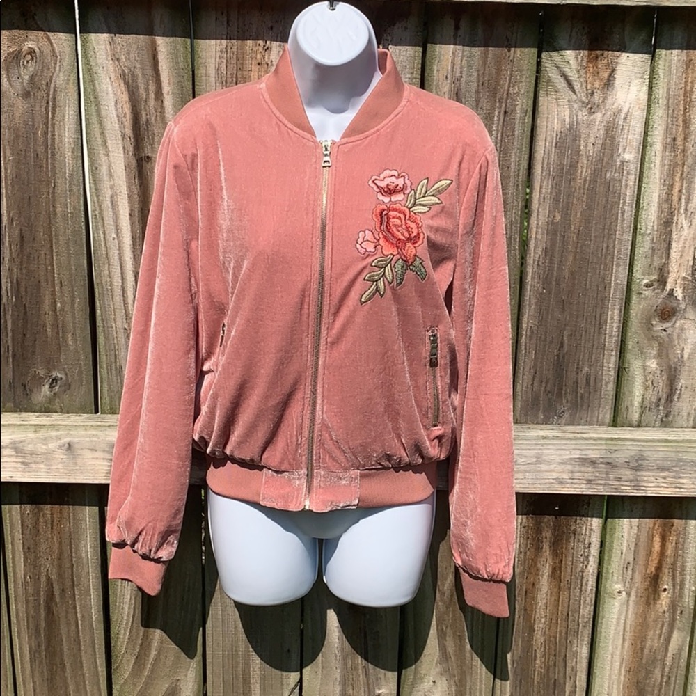 Velvet Embroidered Bomber Jacket